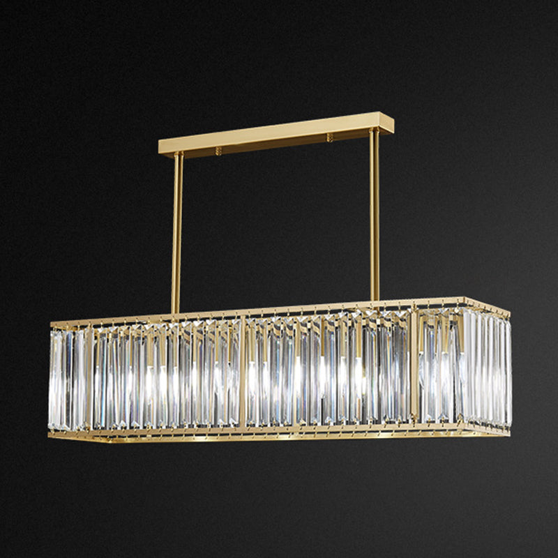 Luce a sospensione dell'isola a LED in oro in rame nella moderna lampada appesa al cristallo rettangolare per sala da pranzo