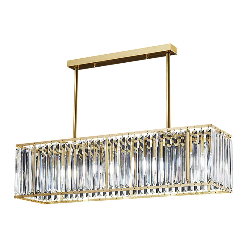 Luce a sospensione dell'isola a LED in oro in rame nella moderna lampada appesa al cristallo rettangolare per sala da pranzo