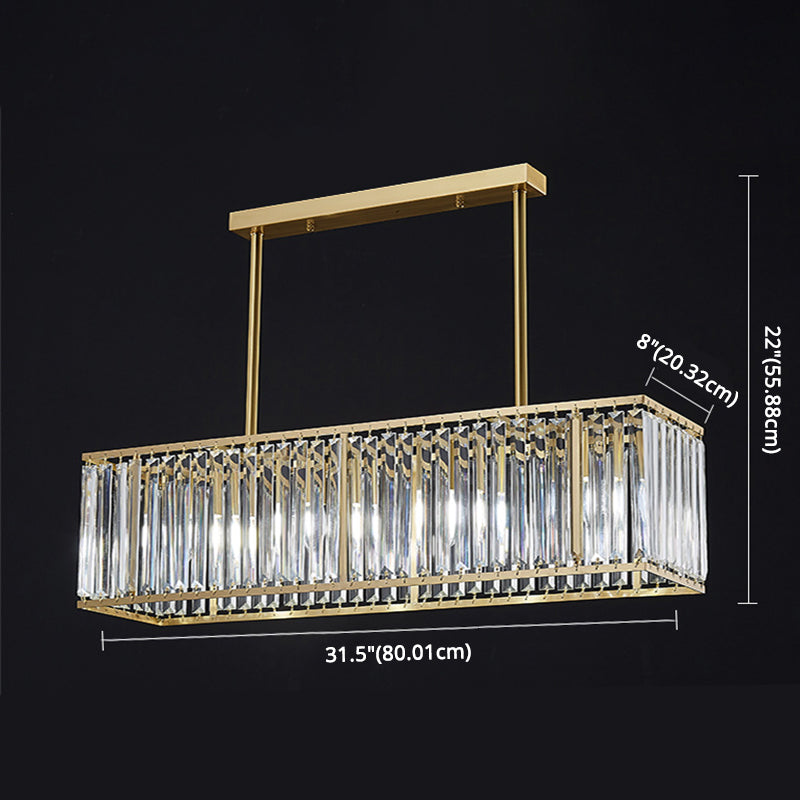 Luce a sospensione dell'isola a LED in oro in rame nella moderna lampada appesa al cristallo rettangolare per sala da pranzo