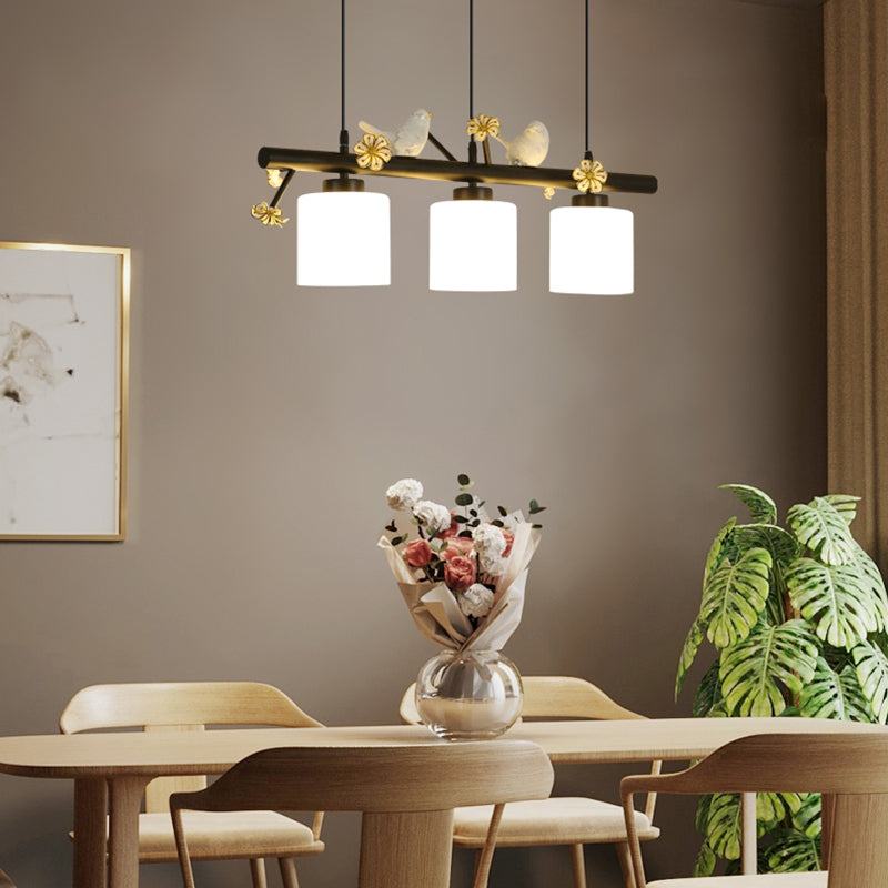 Opal Glossy Glass Shade 3 Lights Isola Isola Accenda Lampade isola di transizione dell'isola per sala da pranzo