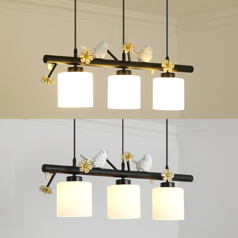 Opal Glossy Glass Shade 3 Lights Isola Isola Accenda Lampade isola di transizione dell'isola per sala da pranzo