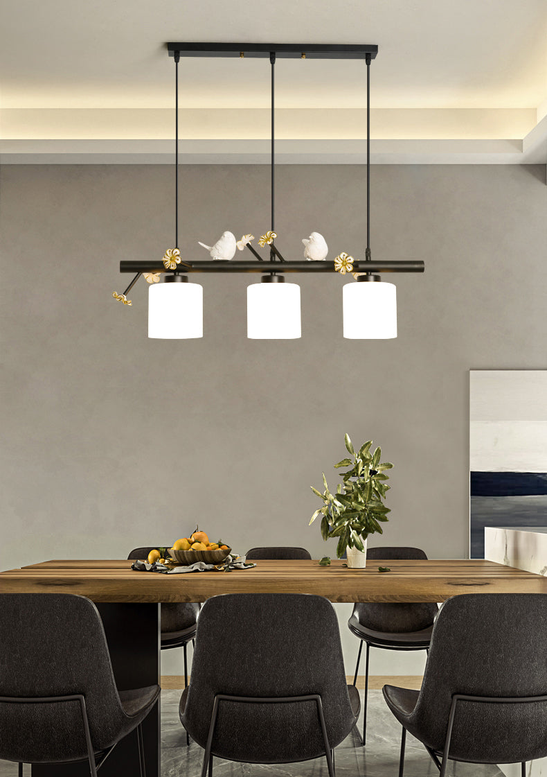 Opal Glossy Glass Shade 3 Lights Isola Isola Accenda Lampade isola di transizione dell'isola per sala da pranzo