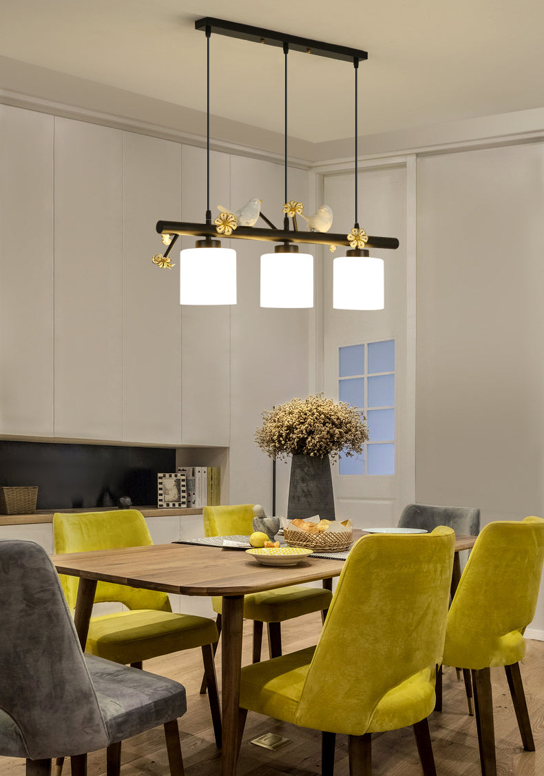 Opal Glossy Glass Shade 3 Lights Isola Isola Accenda Lampade isola di transizione dell'isola per sala da pranzo