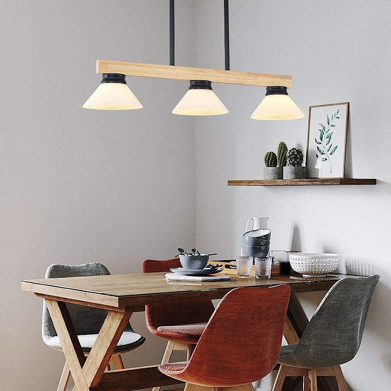 Cone Wood and Glass Island Ceiling Light Transitional Dining Room Island Light Fixtures
