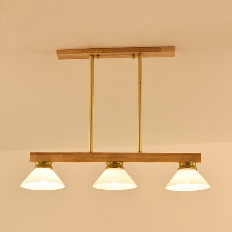 Cone Wood and Glass Island Ceiling Light Transitional Dining Room Island Light Fixtures