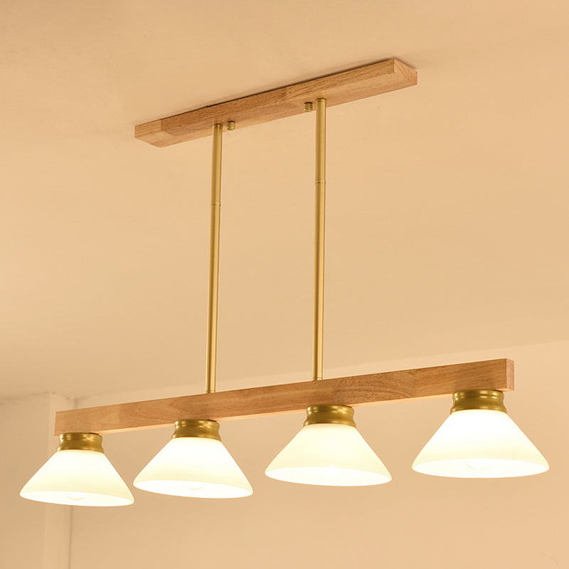 Cone Wood and Glass Island Ceiling Light Transitional Dining Room Island Light Fixtures