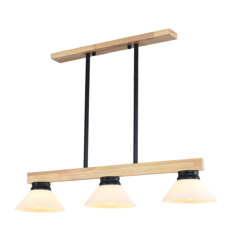Cone Wood and Glass Island Ceiling Light Transitional Dining Room Island Light Fixtures