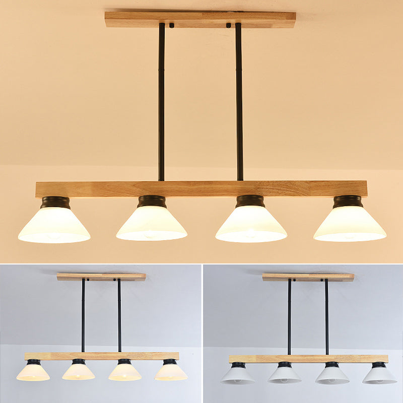 Cone Wood and Glass Island Ceiling Light Transitional Dining Room Island Light Fixtures