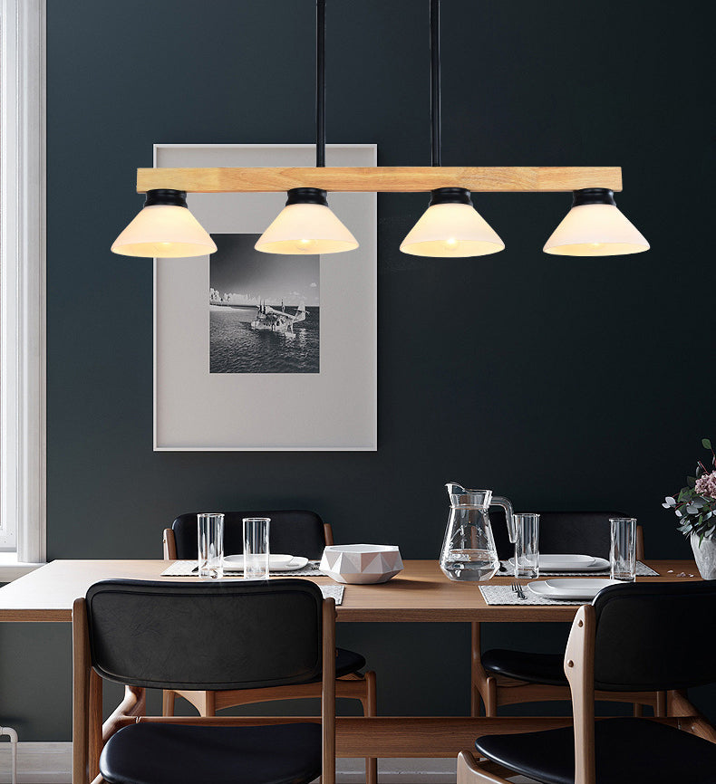 Cone Wood and Glass Island Ceiling Light Transitional Dining Room Island Light Fixtures
