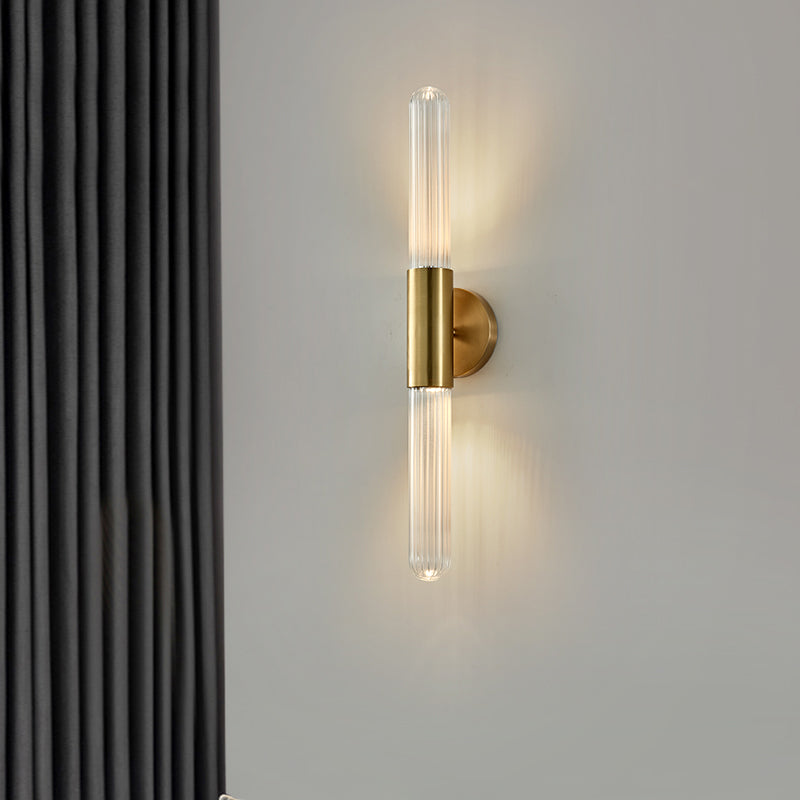 Media de mediados de siglo de lujo cilíndrico arriba y abajo de lámpara montada en la pared de vaso 2 luces de luz de luz aplastante