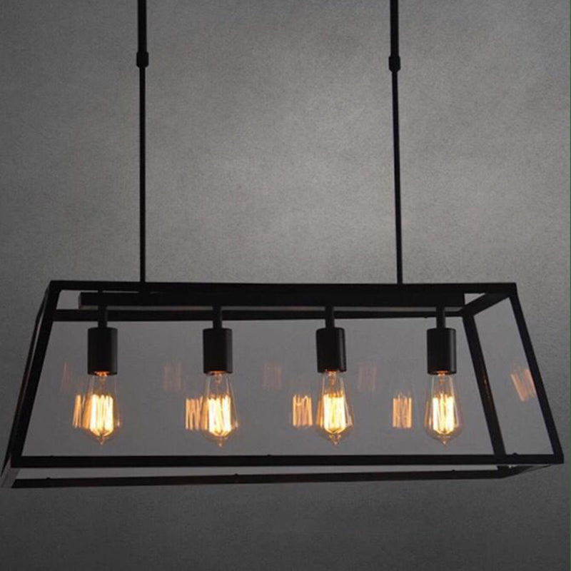 Luce a sospensione in vetro Black Island in stile Creative Creative industriale Luce in ferro battuto a 4 luci per luogo commerciale