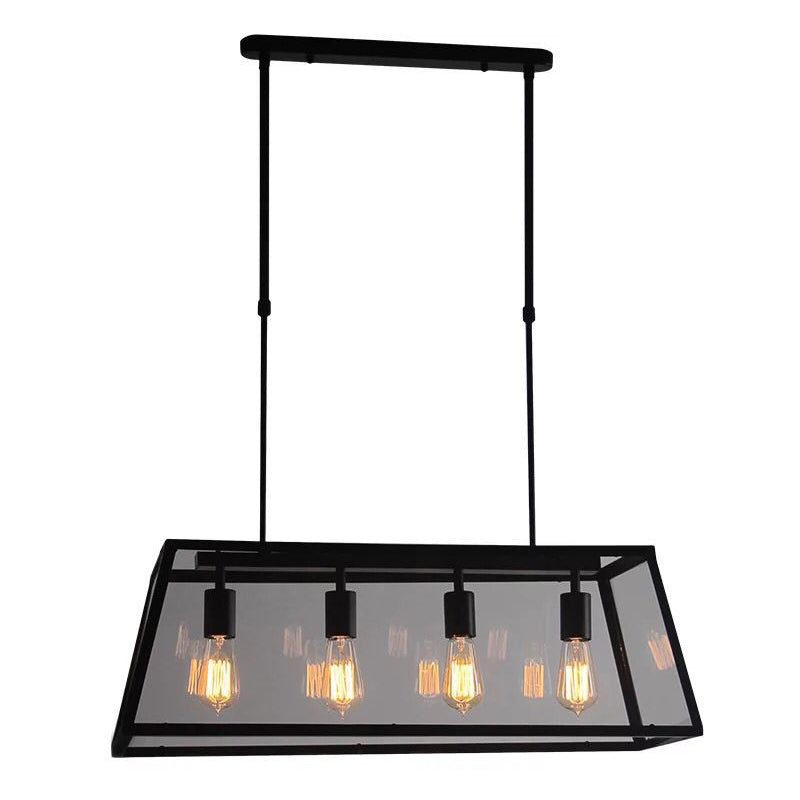 Luce a sospensione in vetro Black Island in stile Creative Creative industriale Luce in ferro battuto a 4 luci per luogo commerciale