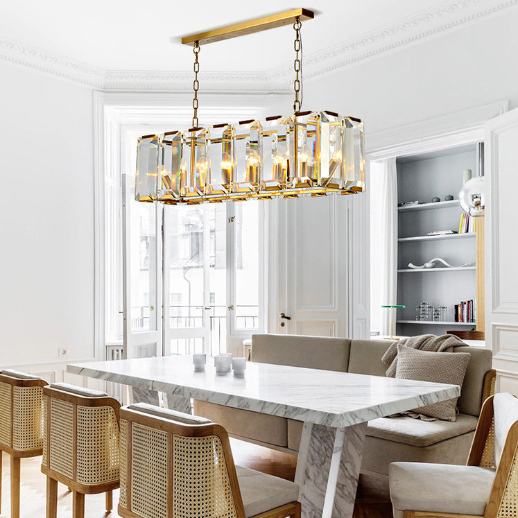 Rectángulo Corte Crystal Island colgante lineal Luces colgantes de la isla de la sala de estar moderna