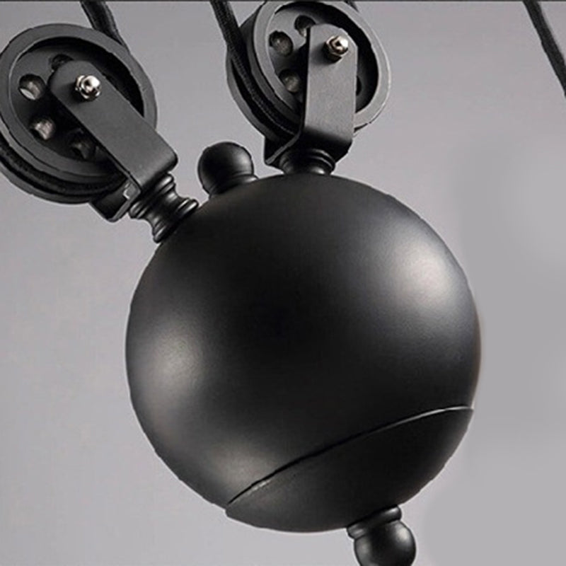 Black 3-Light Pulley Island Pendant Light in Industrial Retro Style Wrought Iron Hanging Lamp for Dining Room