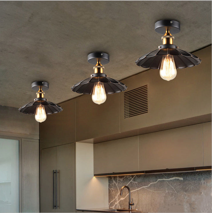 Luminaire semi-encastré évasé de style vintage en métal, éclairage semi-encastré en noir