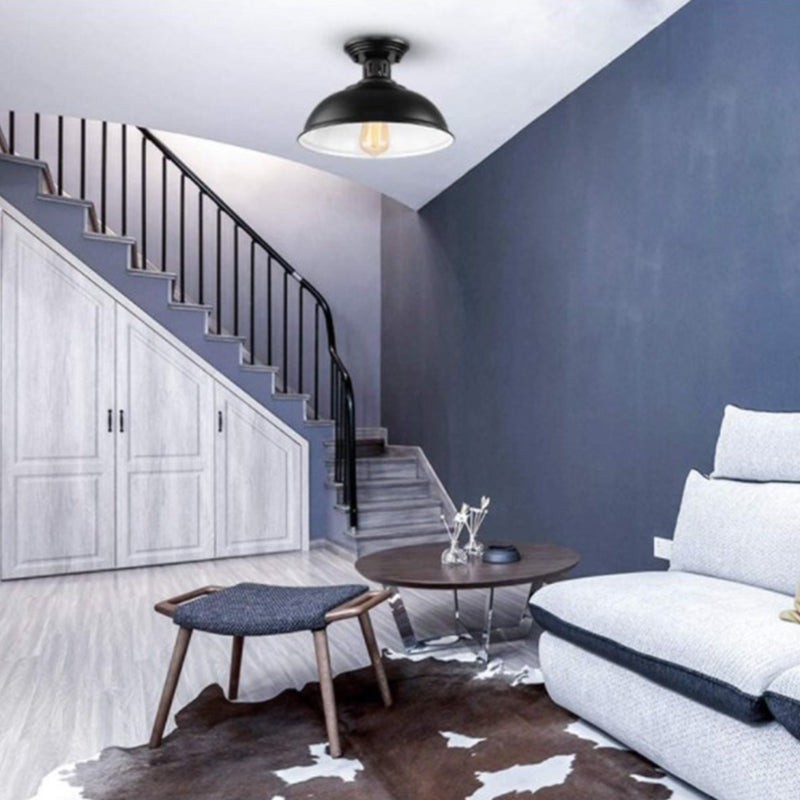 Luminaire semi-encastré en métal noir, plafonnier semi-encastré de style industriel pour grange