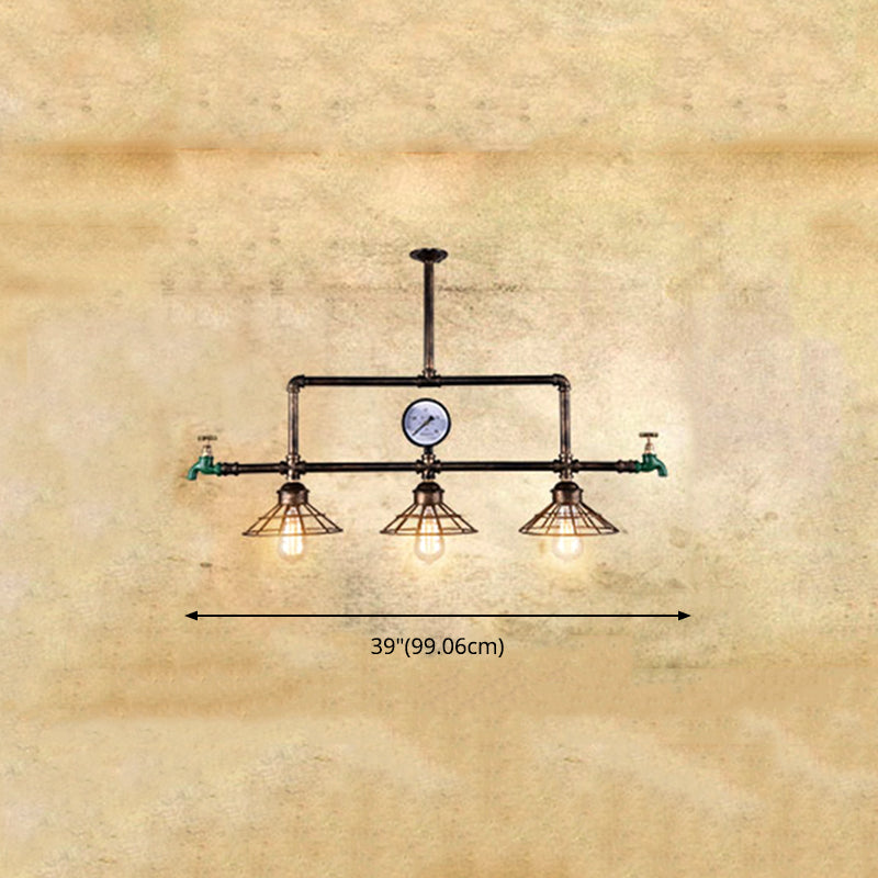 Cage Metal Hanging Island Light Industrial-Style Restaurant Island Chandelier Light in Rust