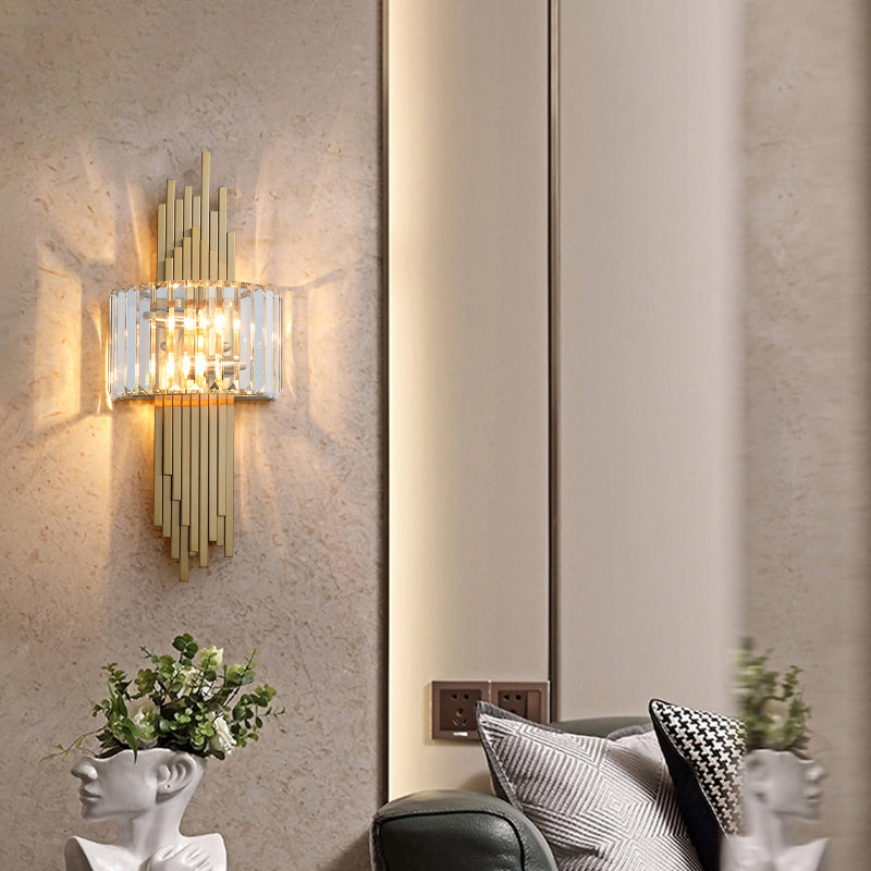 Electroplated Gold Crystal Wall Mount Lamp Postmodern Style Metal Geometric Lines Sconce Light for Dining Room