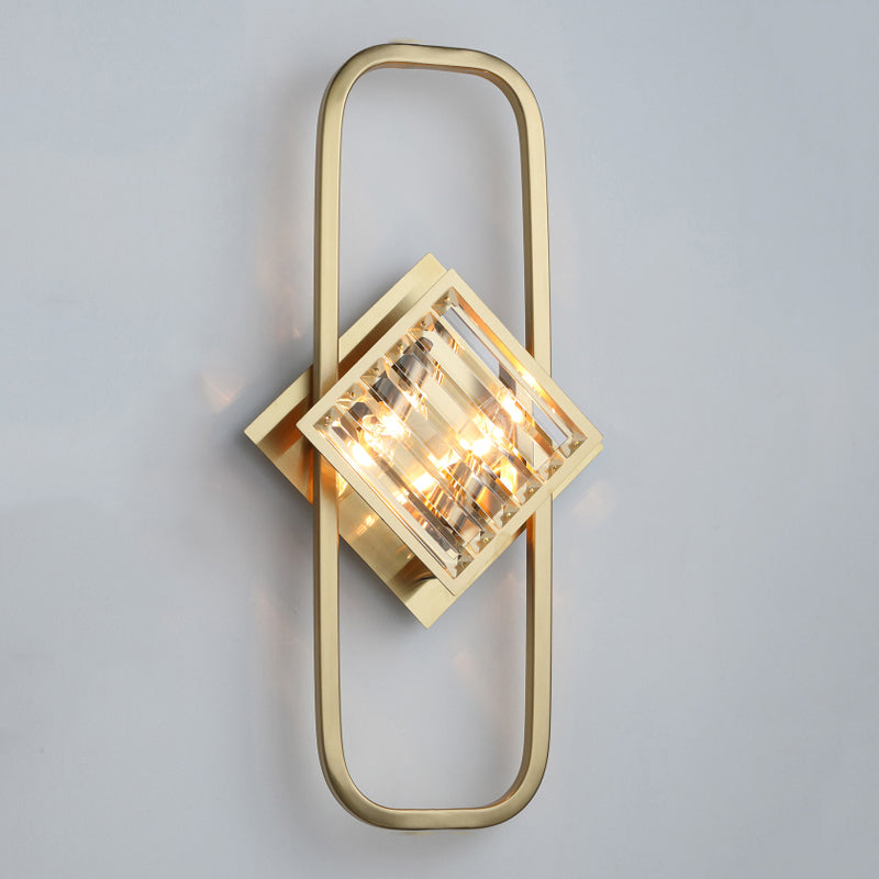 Electroplated Gold Crystal Wall Mount Lamp Postmodern Style Metal Geometric Lines Sconce Light for Dining Room