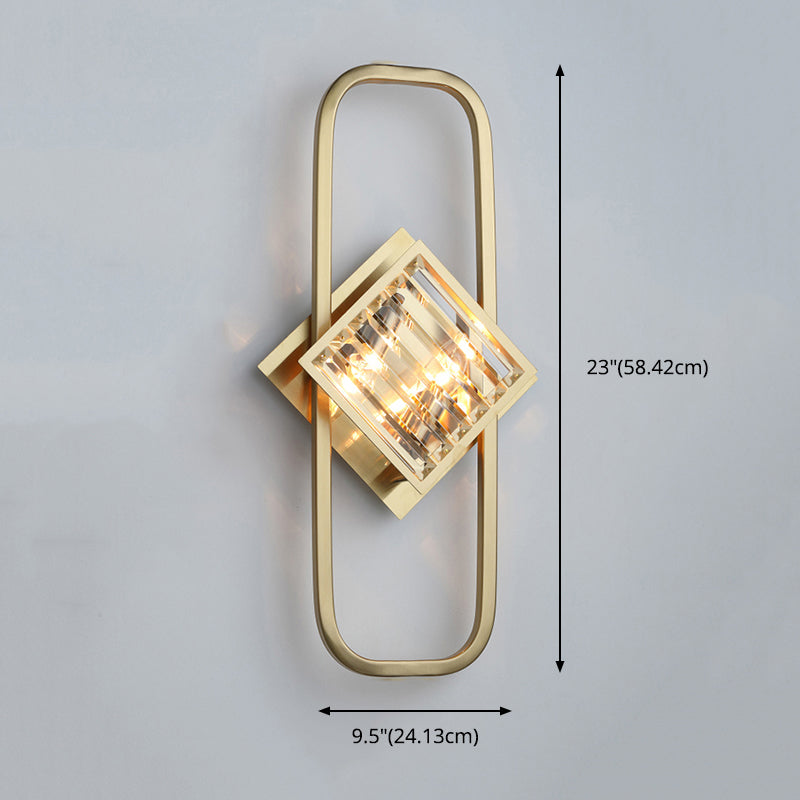 Electroplated Gold Crystal Wall Mount Lamp Postmodern Style Metal Geometric Lines Sconce Light for Dining Room