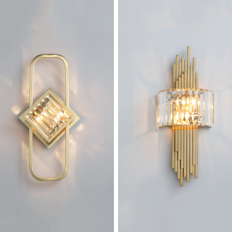 Electroplated Gold Crystal Wall Mount Lamp Postmodern Style Metal Geometric Lines Sconce Light for Dining Room