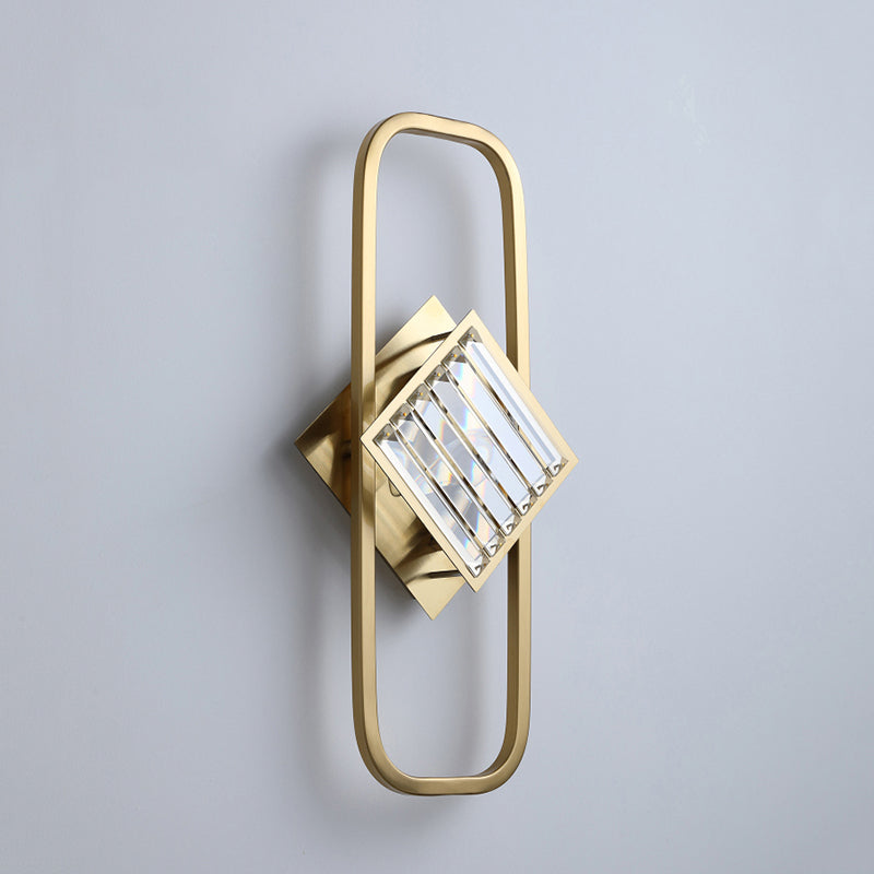 Electroplated Gold Crystal Wall Mount Lamp Postmodern Style Metal Geometric Lines Sconce Light for Dining Room
