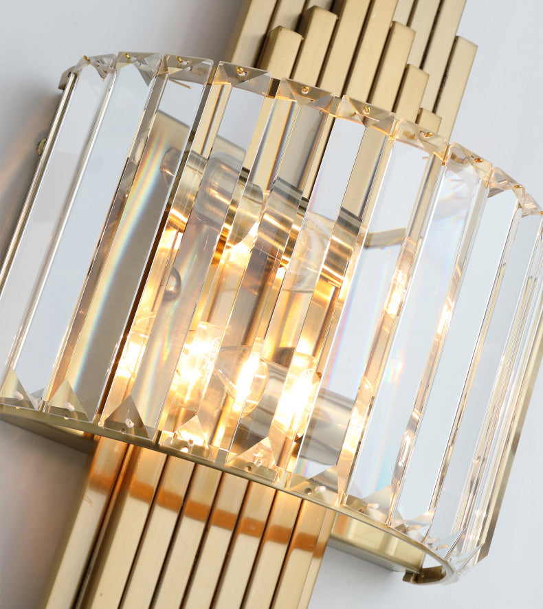 Electroplated Gold Crystal Wall Mount Lamp Postmodern Style Metal Geometric Lines Sconce Light for Dining Room