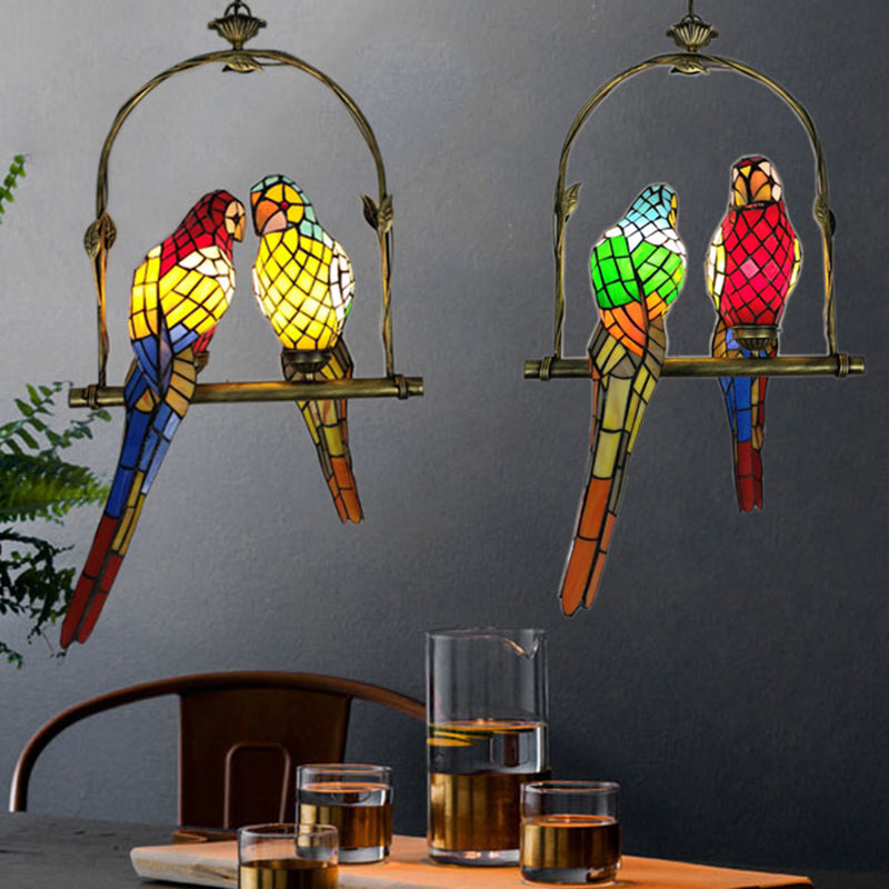 Uccelli in vetro colorato multicolore il lampadario a sospensione a sospensione in stile tiffany