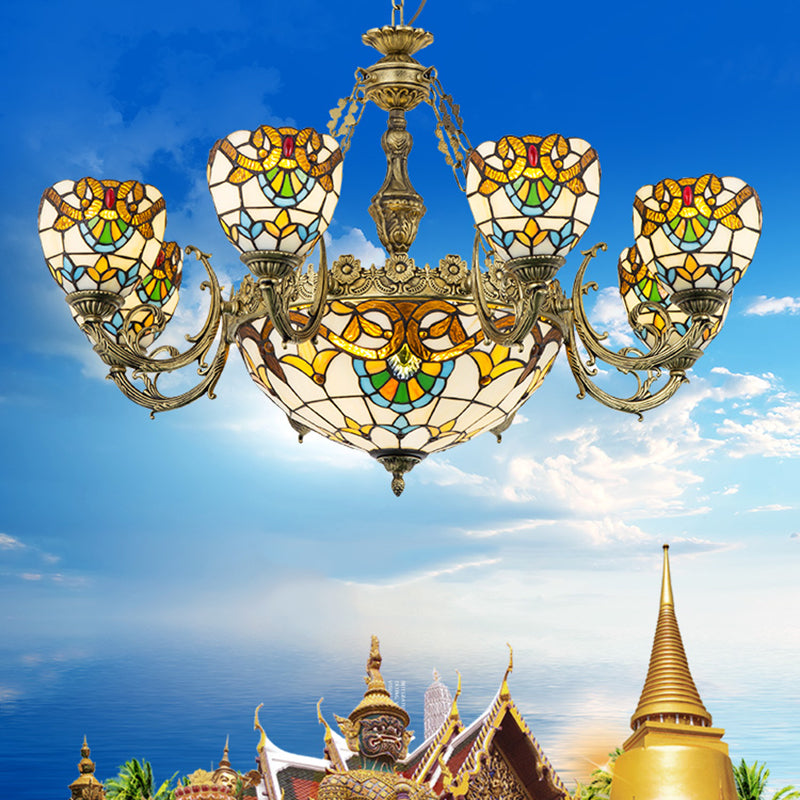 Lampada lampadario a forma di ciotola macchiata di vetro in vetro a pendente in stile tiffante beige