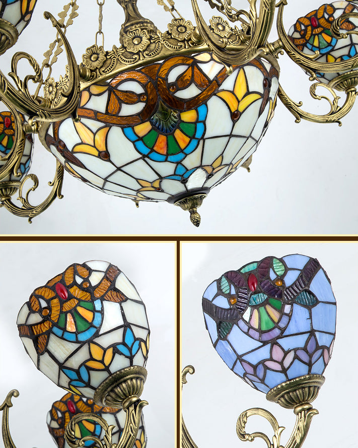 Lampada lampadario a forma di ciotola macchiata di vetro in vetro a pendente in stile tiffante beige