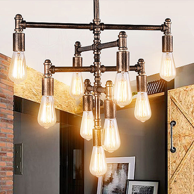 Tubes en métal lustre pendant léger de style industriel restaurant plafond lustre à la rouille