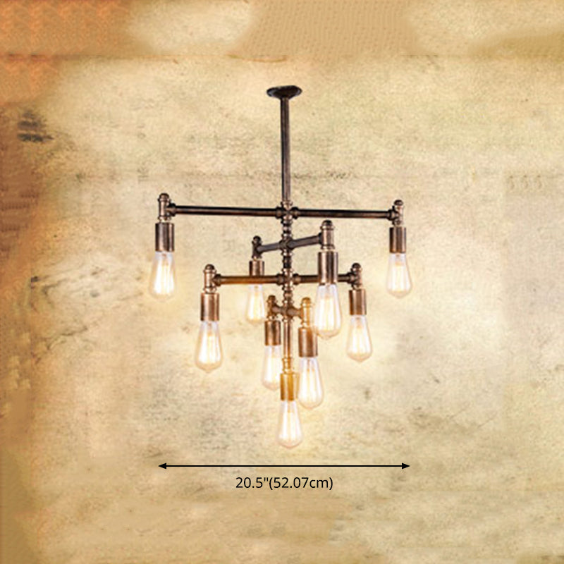 Metal Tubes Chandelier Pendant Light Industrial Style Restaurant Ceiling Chandelier in Rust