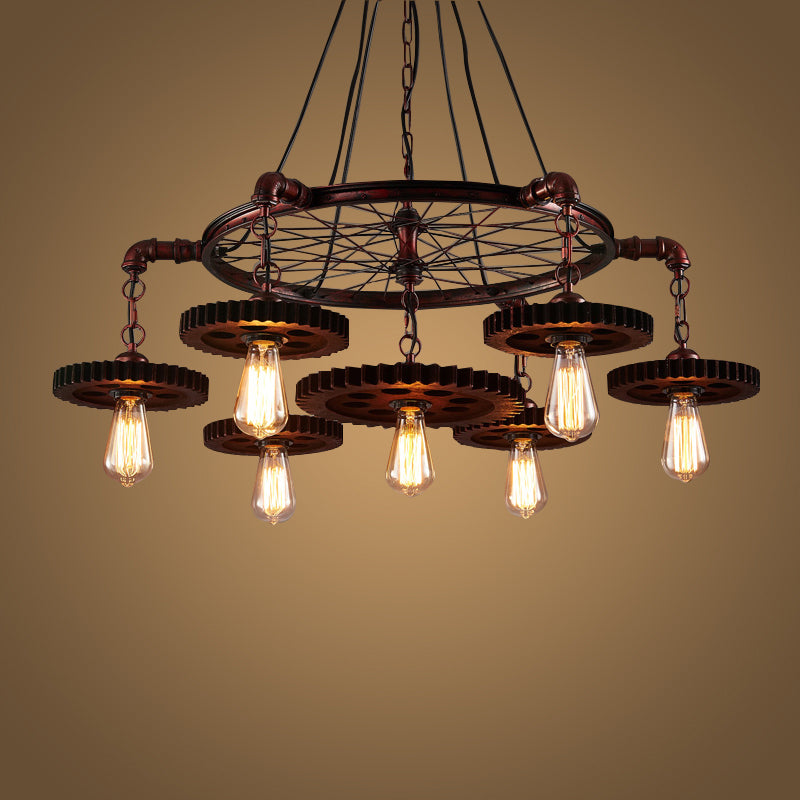 Ruote ruggine il lampadario appeso lampada a sospensione in metallo industriale lampadario