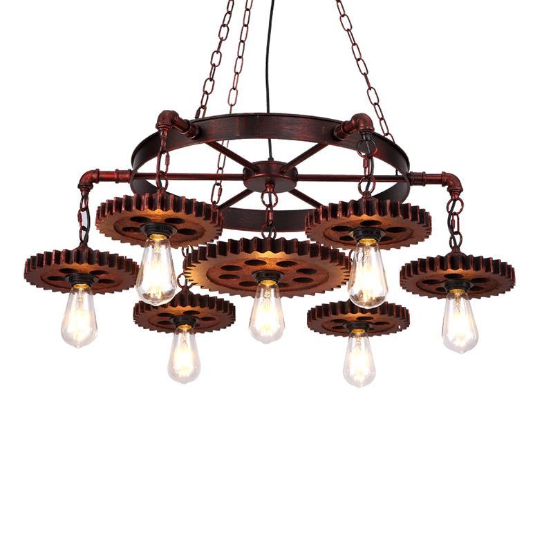 Ruote ruggine il lampadario appeso lampada a sospensione in metallo industriale lampadario