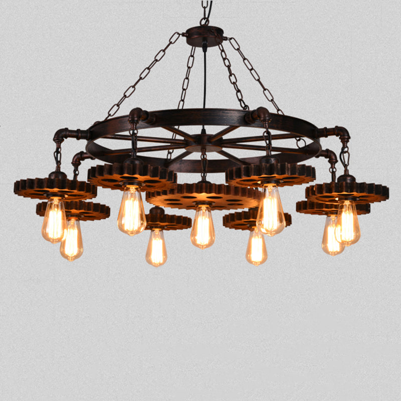 Ruote ruggine il lampadario appeso lampada a sospensione in metallo industriale lampadario
