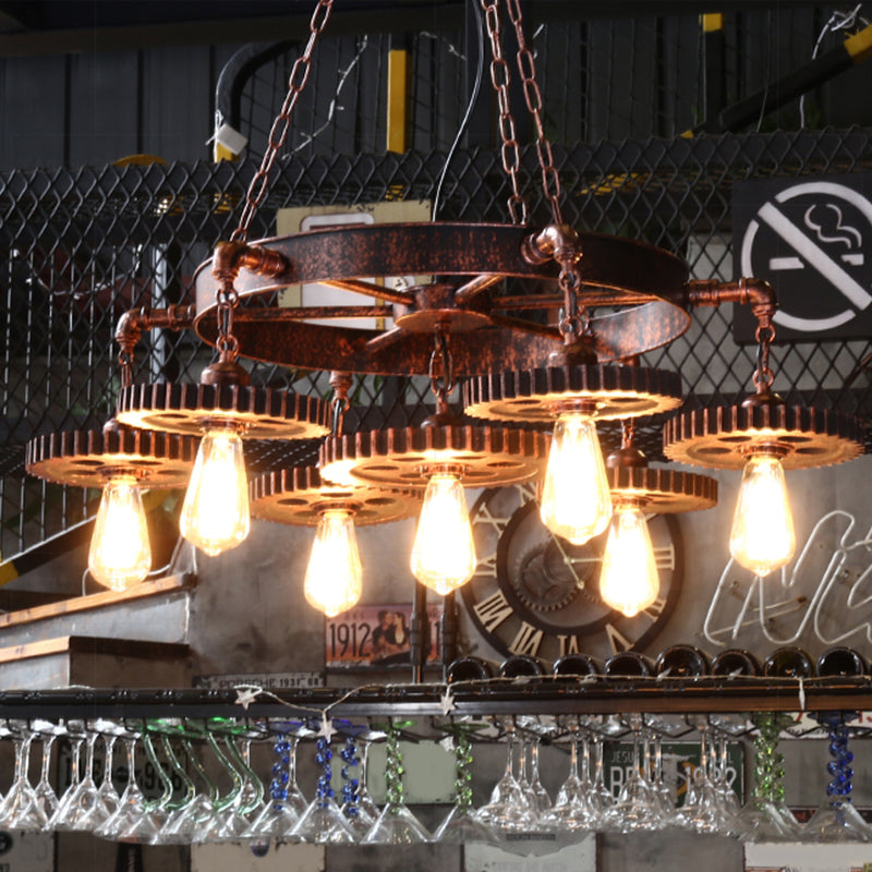 Ruote ruggine il lampadario appeso lampada a sospensione in metallo industriale lampadario