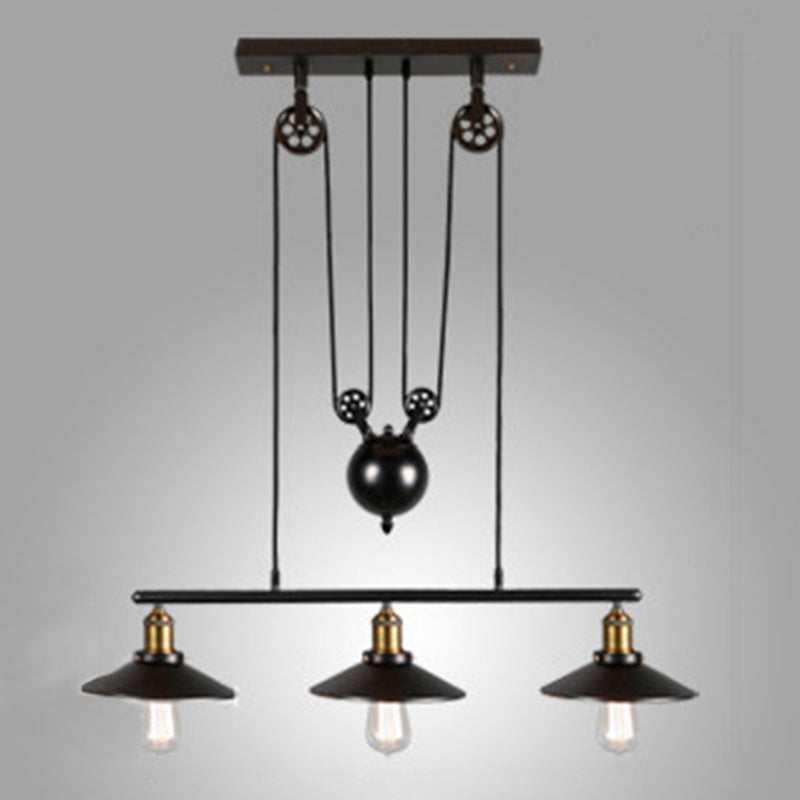 Wrought Iron Black Island Pendant Light in Industrial Simplicity Pulley Pendant Light for Dining Room