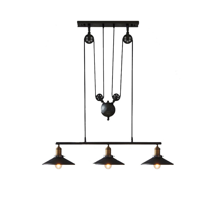 Wrought Iron Black Island Pendant Light in Industrial Simplicity Pulley Pendant Light for Dining Room