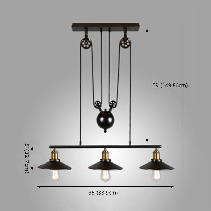 Wrought Iron Black Island Pendant Light in Industrial Simplicity Pulley Pendant Light for Dining Room