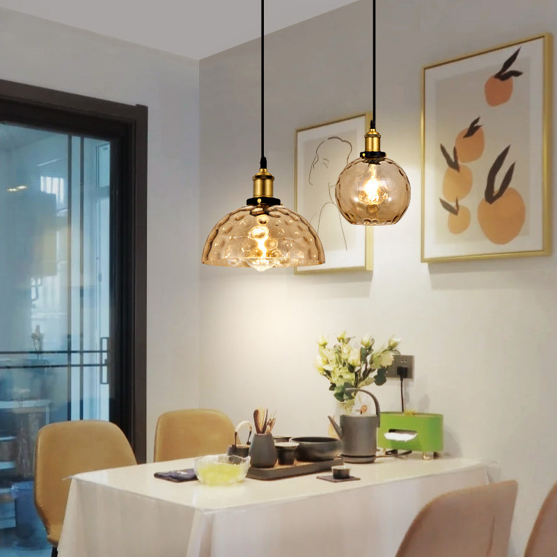 Rippled Glass Shaded Drop Lamp Loft Style 1-Light Dining Room Ceiling Suspension Light