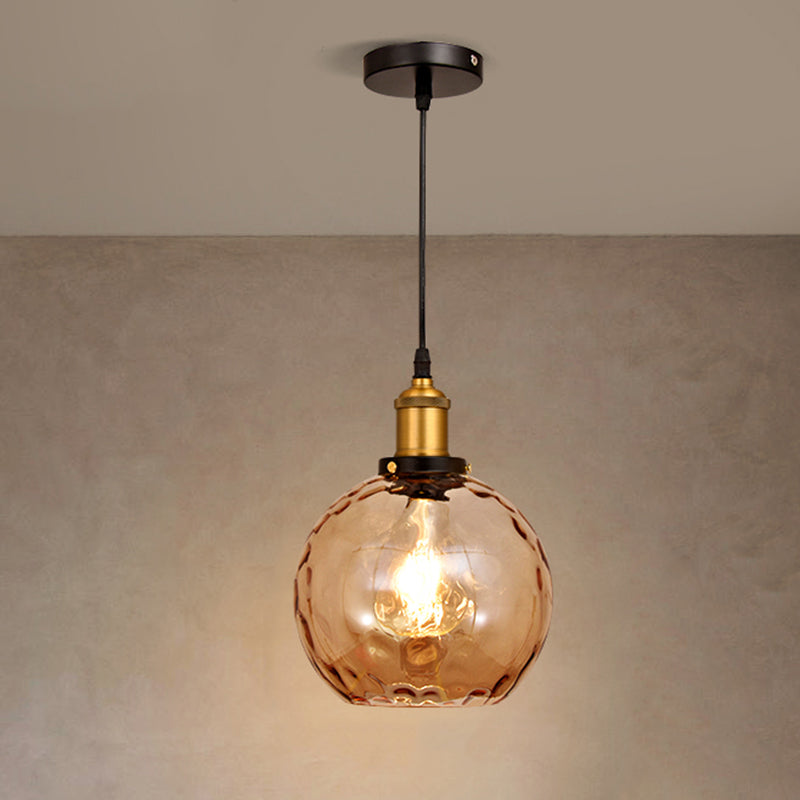 Rippled Glass Shaded Drop Lamp Loft Style 1-Light Dining Room Ceiling Suspension Light