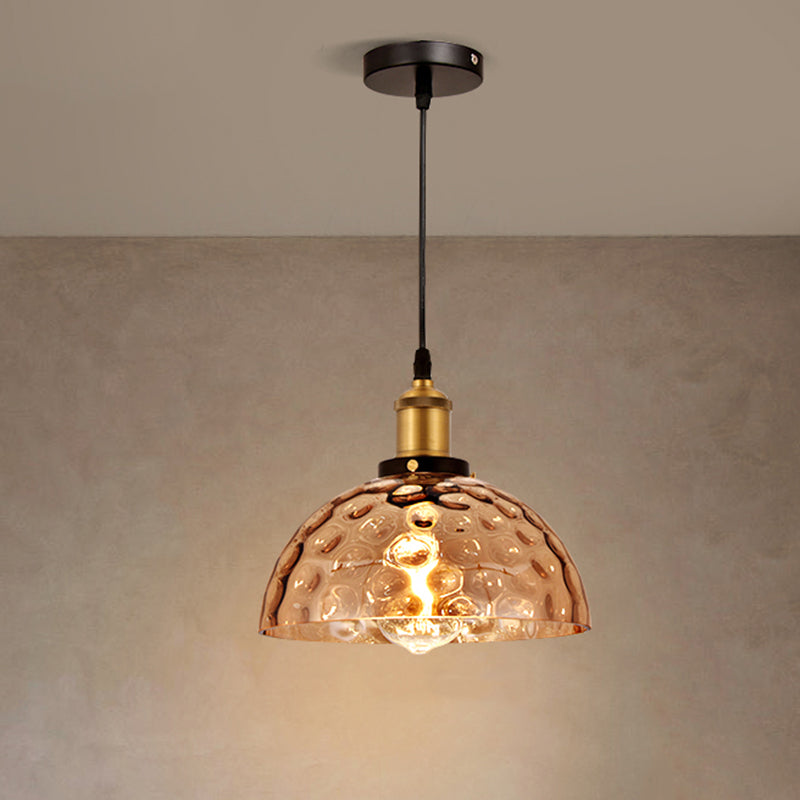 Rippled Glass Shaded Drop Lamp Loft Style 1-Light Dining Room Ceiling Suspension Light