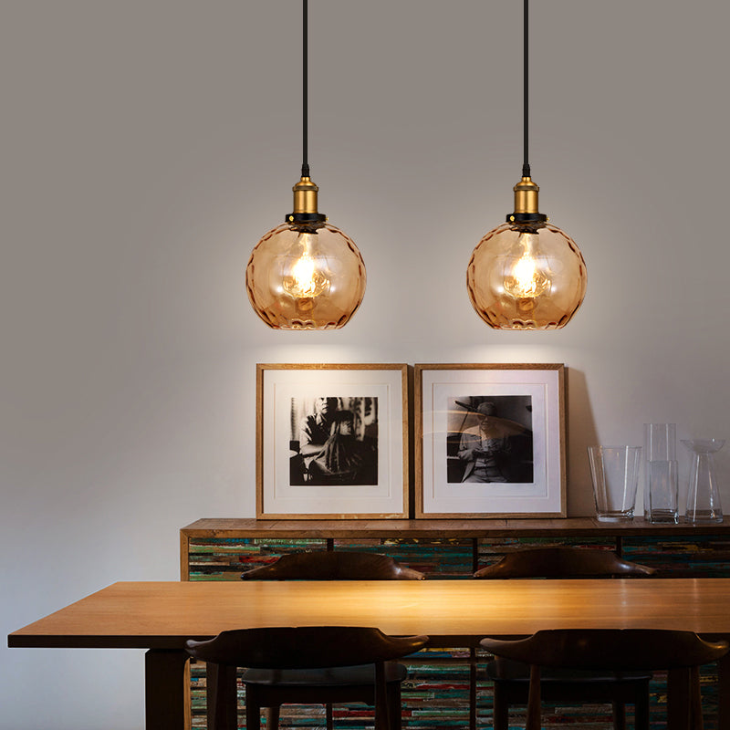 Rippled Glass Shaded Drop Lamp Loft Style 1-Light Dining Room Ceiling Suspension Light