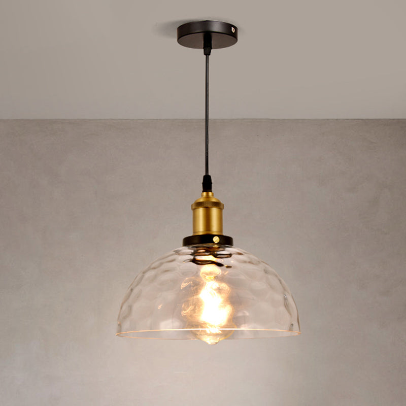Rippled Glass Shaded Drop Lamp Loft Style 1-Light Dining Room Ceiling Suspension Light