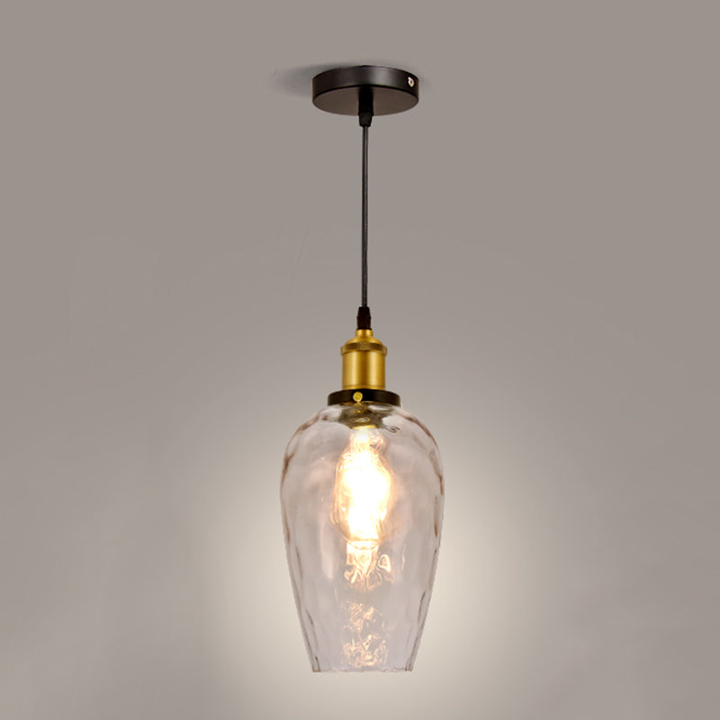 Rippled Glass Shaded Drop Lamp Loft Style 1-Light Dining Room Ceiling Suspension Light
