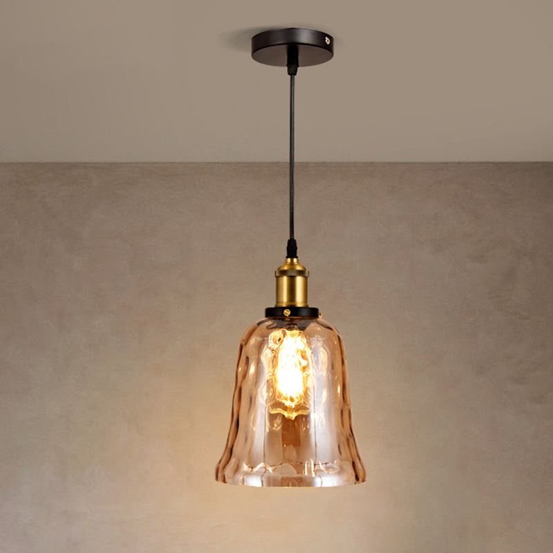 Rippled Glass Shaded Drop Lamp Loft Style 1-Light Dining Room Ceiling Suspension Light