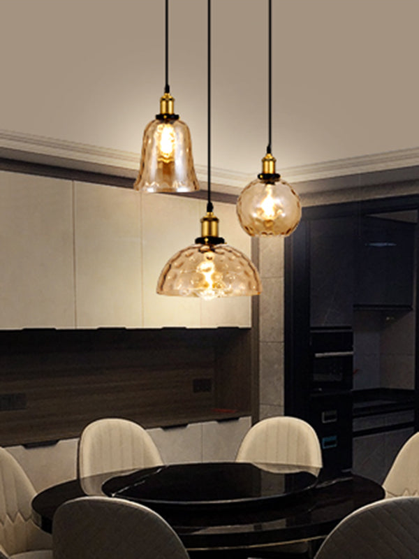 Rippled Glass Shaded Drop Lamp Loft Style 1-Light Dining Room Ceiling Suspension Light