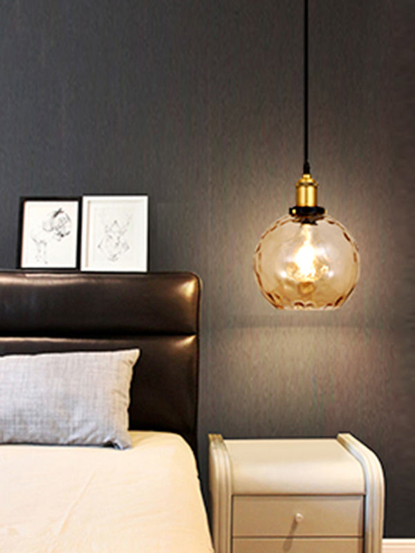 Rippled Glass Shaded Drop Lamp Loft Style 1-Light Dining Room Ceiling Suspension Light