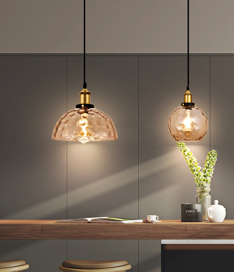 Rippled Glass Shaded Drop Lamp Loft Style 1-Light Dining Room Ceiling Suspension Light