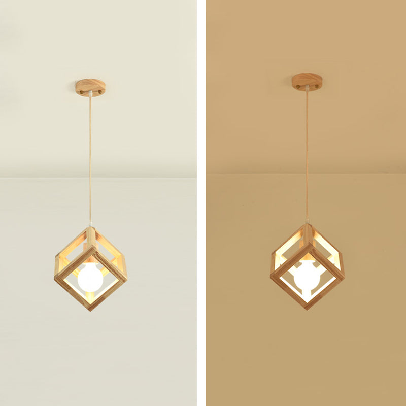 Small Dining Room Pendant Lighting Wooden 1 Head Simplicity Hanging Ceiling Light